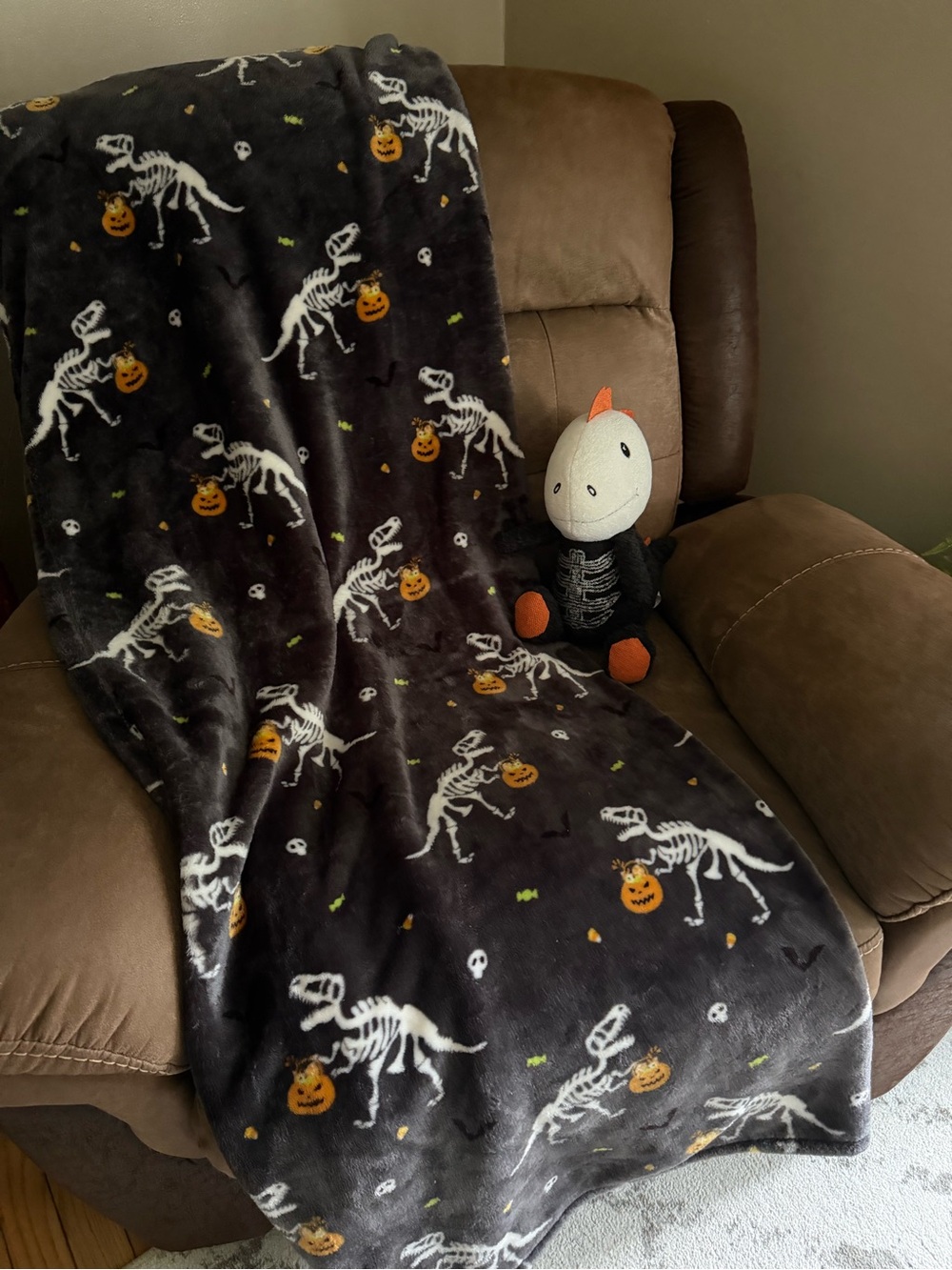Halloween Dinosaur Skeleton Fleece Throw Blanket -T-Rex